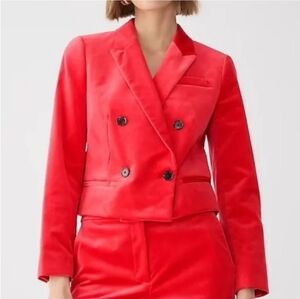 J.Crew Red Velvet Crop Double Breasted Blazer Size 00 NWT